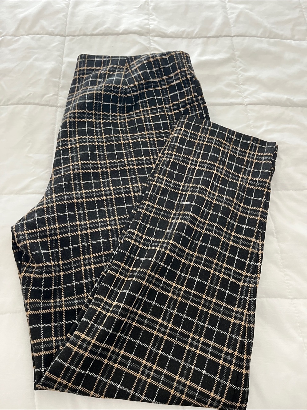 J. Jill Black Plaid Straight-Leg Dress Pants with Tan Windowpane